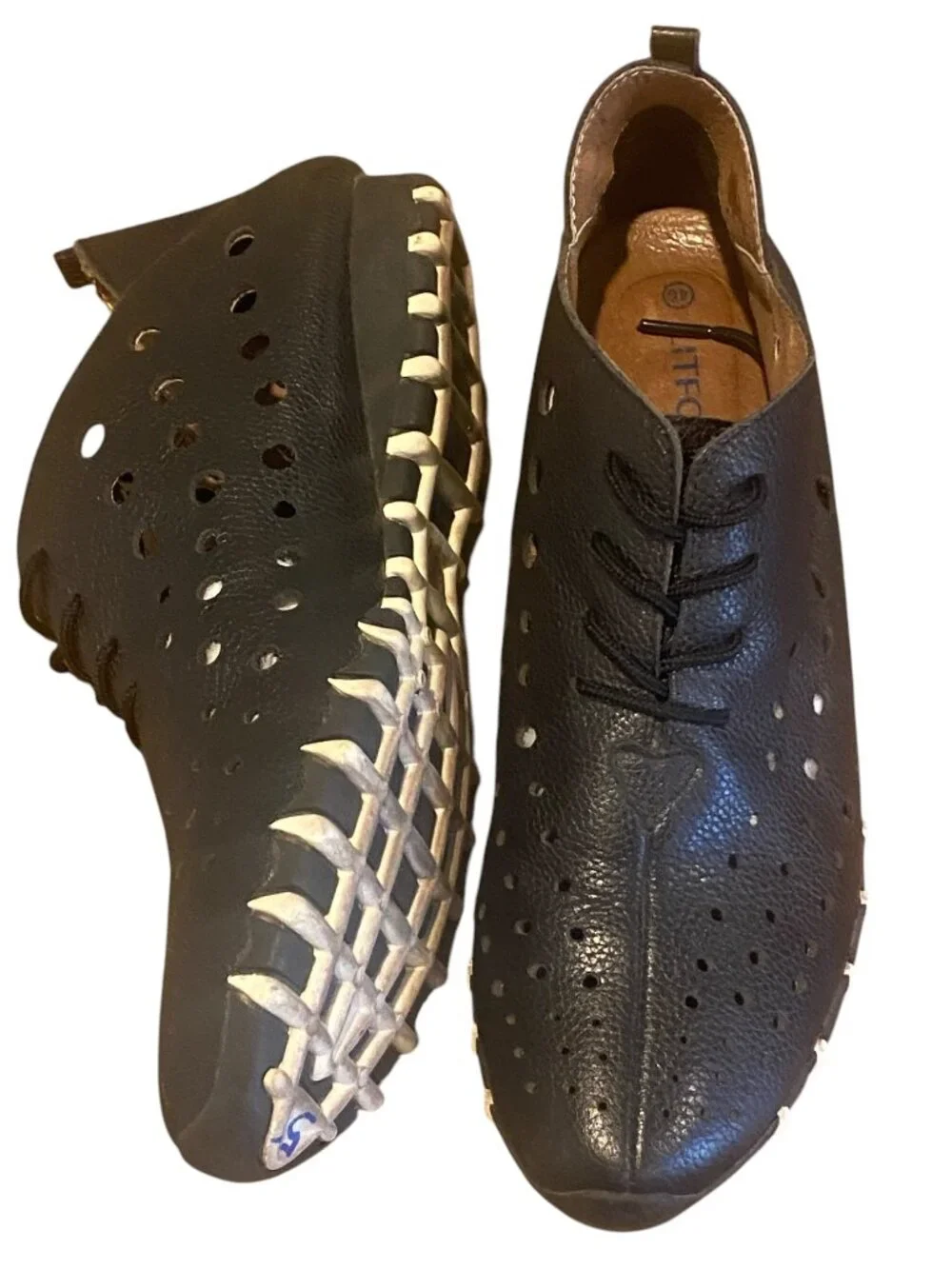 Litfoot Low Lace-up Shoe Handmade Leather Walking Women Sz 40/9.5-10 Black #109V